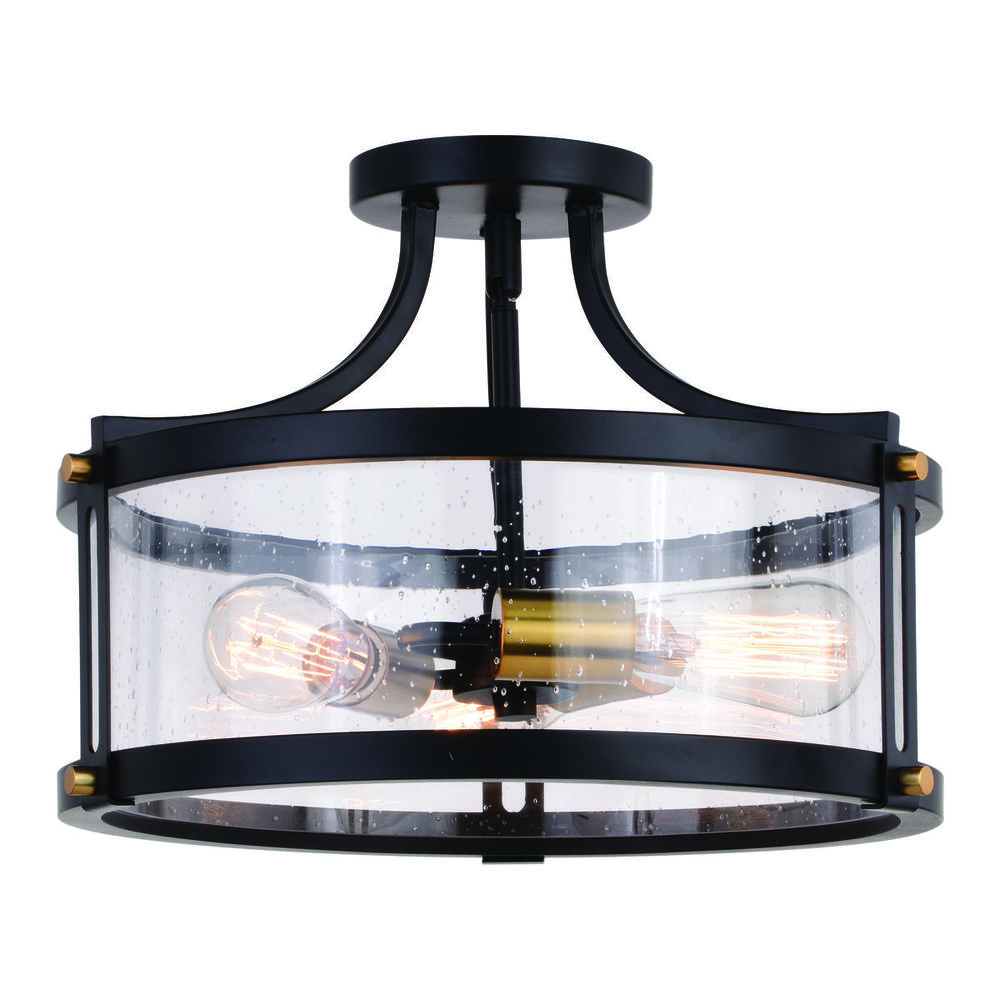 Holbrook 15.75-in. 3 Light Semi-Flush Matte Black and Satin Brass