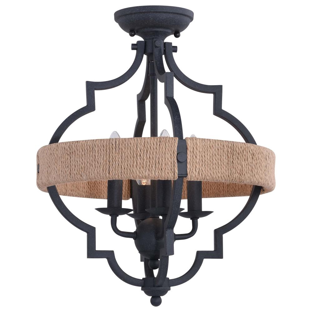 Beaumont 14 in. W 4 Light Semi-Flush Mount Textured Gray with Natural Rope