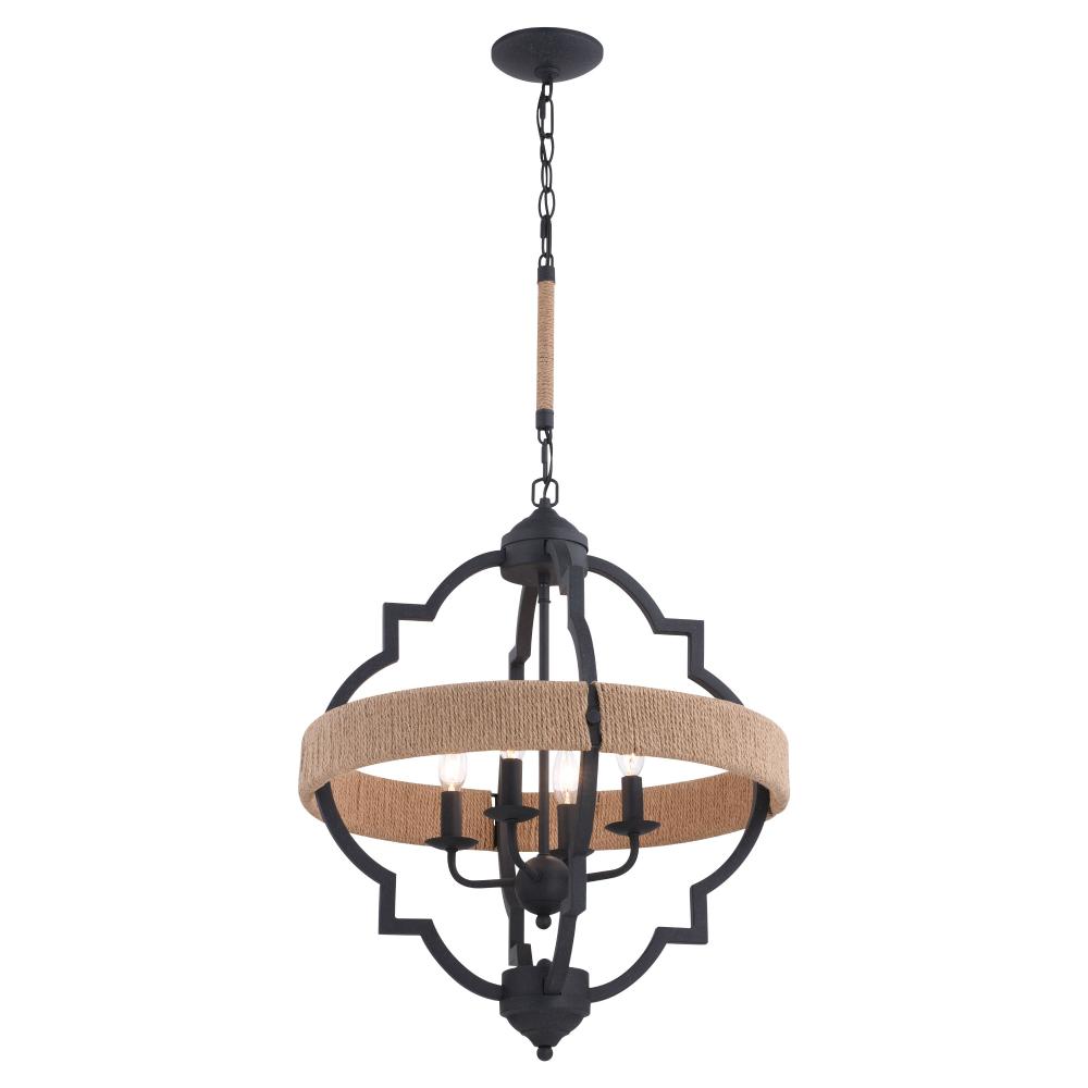 Beaumont 20 in. W 4 Light Pendant Textured Gray with Natural Rope