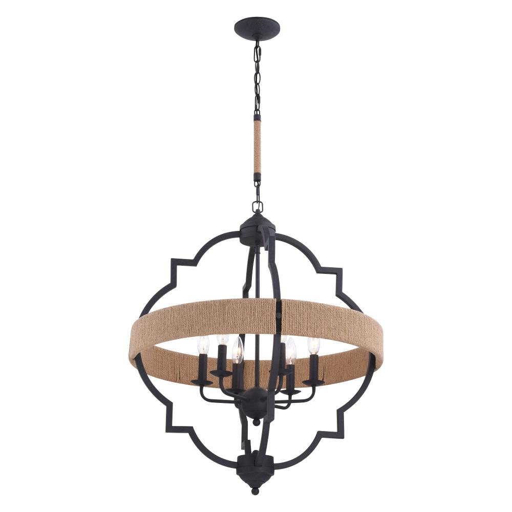 Beaumont 25 in. W 6 Light Pendant Textured Gray with Natural Rope