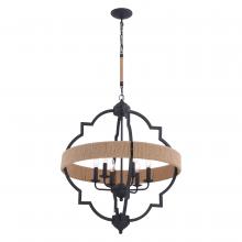 Vaxcel International P0309 - Beaumont 25 in. W 6 Light Pendant Textured Gray with Natural Rope