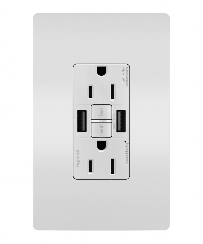 radiant® Tamper-Resistant 15A Duplex Self-Test GFCI Receptacles with SafeLock® Protection, USB Type 