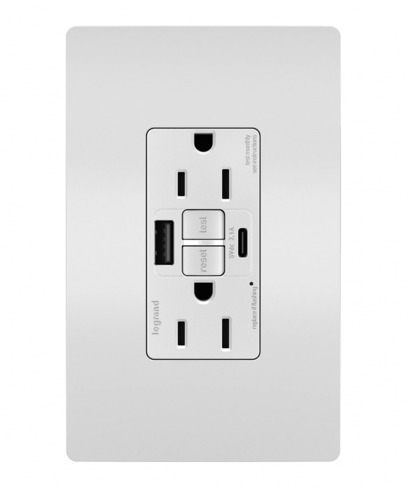 radiant? Tamper-Resistant 15A Duplex Self-Test GFCI Receptacles with SafeLock? Protection, USB Type (4 pack)