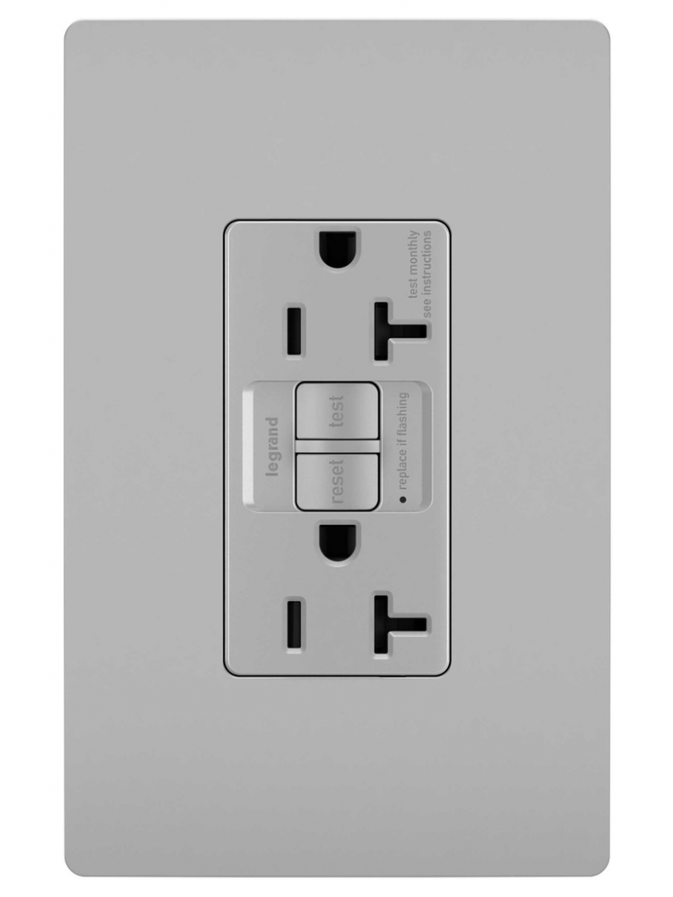 radiant? Tamper-Resistant 20A Duplex Self-Test GFCI Receptacle, NAFTA Compliant, Gray