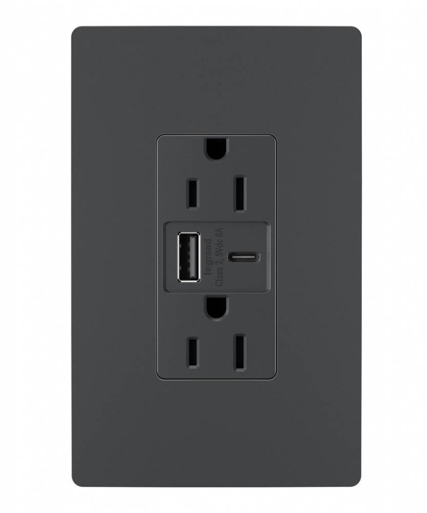 radiant® 15A Tamper-Resistant USB Type A/C Outlet, Graphite