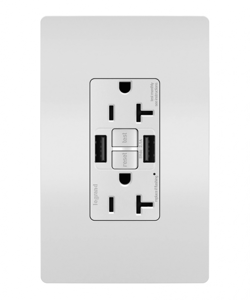 radiant® Tamper-Resistant 20A Duplex Self-Test GFCI Receptacles with SafeLock® Protection, Type A/A 