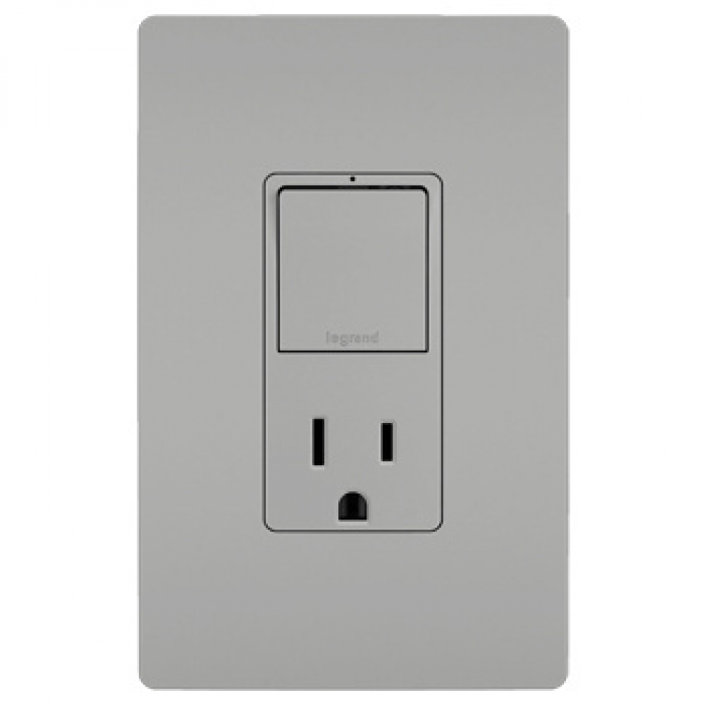 radiant® Single Pole/3-Way Switch with 15A Tamper-Resistant Outlet, Gray