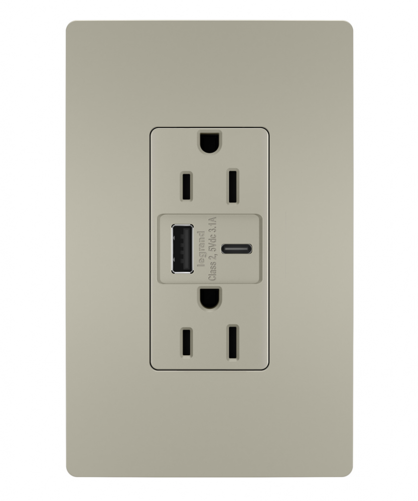 radiant® 15A Tamper-Resistant USB Type A/C Outlet, Nickel