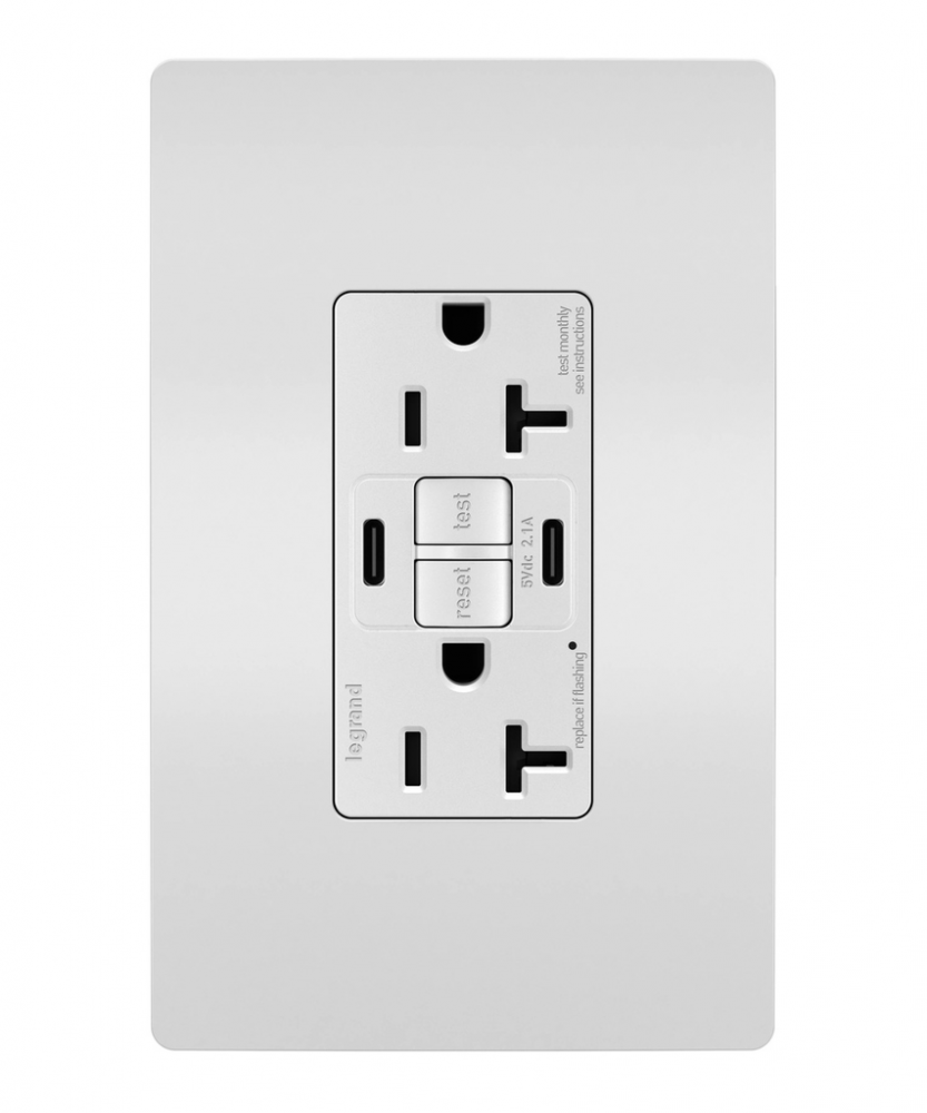 radiant® Tamper-Resistant 20A Duplex Self-Test GFCI Receptacles with SafeLock® Protection, Type C/C 