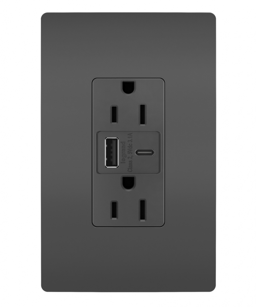 radiant? 15A Tamper-Resistant USB Type A/C Outlet, Black (4 pack)