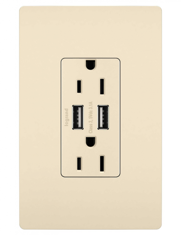 radiant? 15A Tamper-Resistant USB Outlet, Light Almond