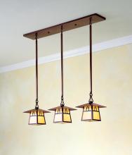 Arroyo Craftsman CICH-8/3BGW-S - 8" carmel 3 light in-line chandelier with bungalow overlay