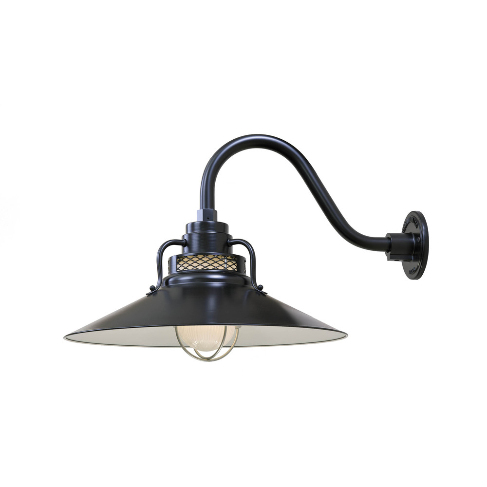 R Series 1-Light Stem Hung Railroad Shade Satin Black