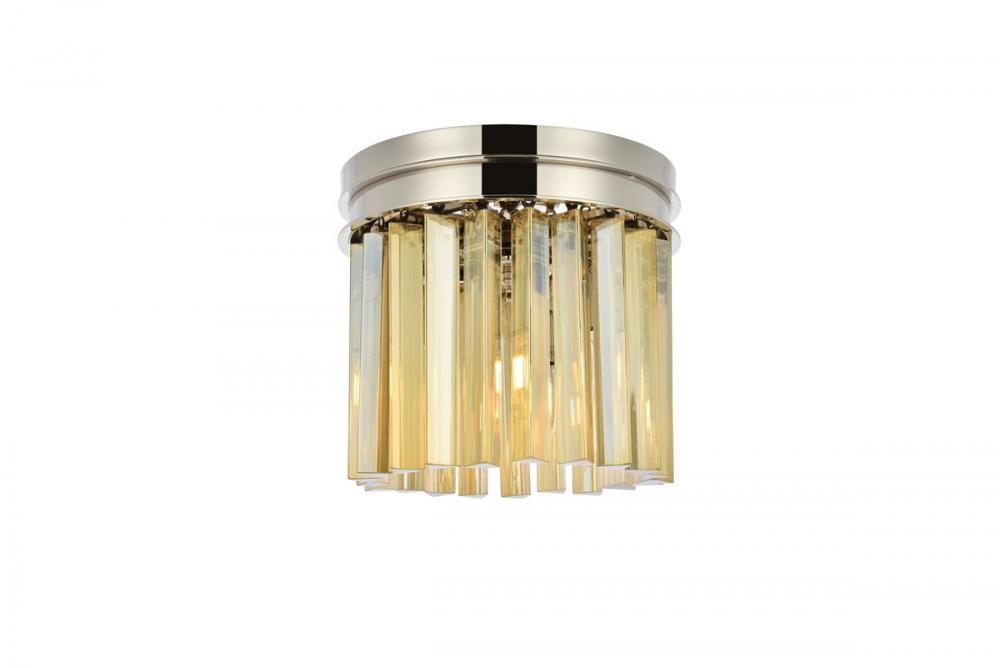 Sydney 3 Light Polished Nickel Flush Mount Golden Teak (Smoky) Royal Cut Crystal