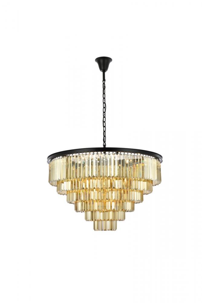 Sydney 33 Light Matte Black Chandelier Golden Teak (Smoky) Royal Cut Crystal