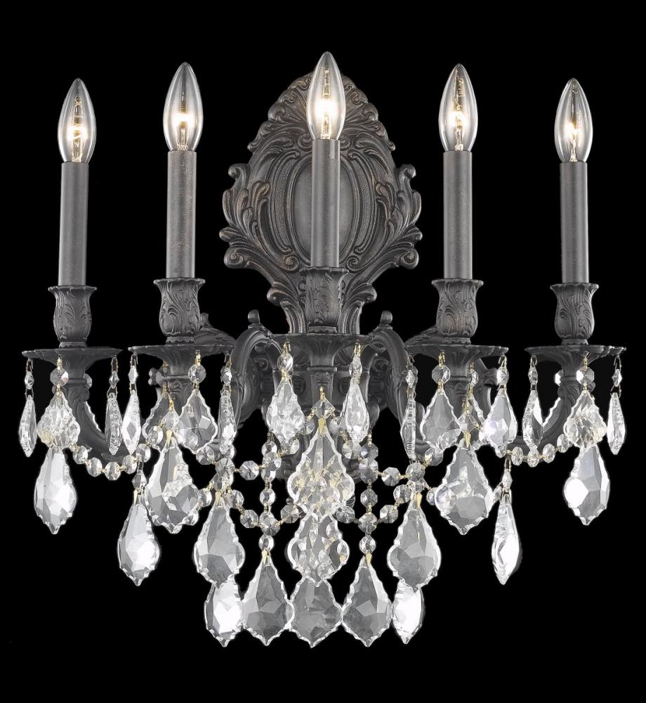 Monarch 5 Light Dark Bronze Wall Sconce Clear Royal Cut Crystal