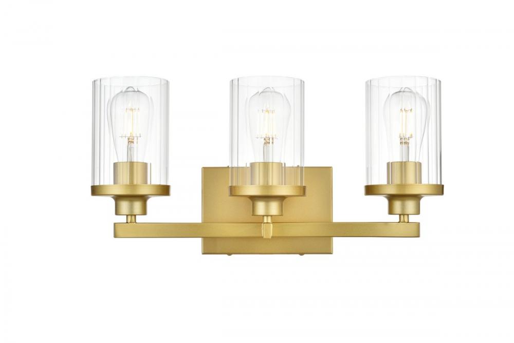 Saanvi 3 Light Brass and Clear Bath Sconce