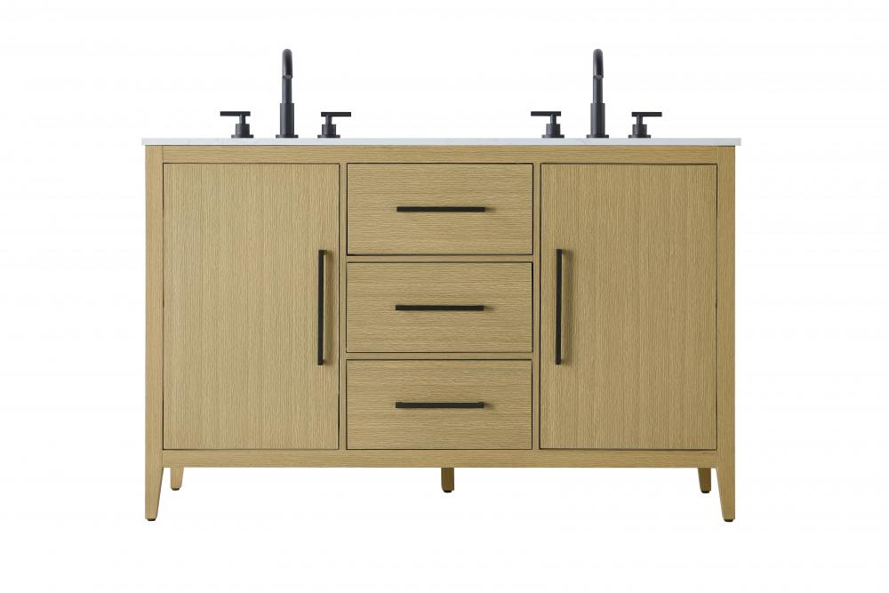 54 inch Double Bathroom Vanity in Honey Brown