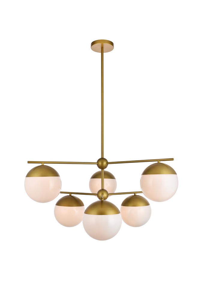 Eclipse 6 Lights Brass Pendant With Frosted White Glass