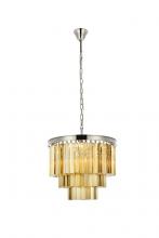 Elegant 1201D20PN-GT/RC - Sydney 9 Light Polished Nickel Chandelier Golden Teak (Smoky) Royal Cut Crystal