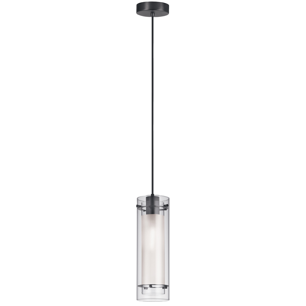 1 Light Incandescent Pendant, Matte Black with Clear / Frosted Glass