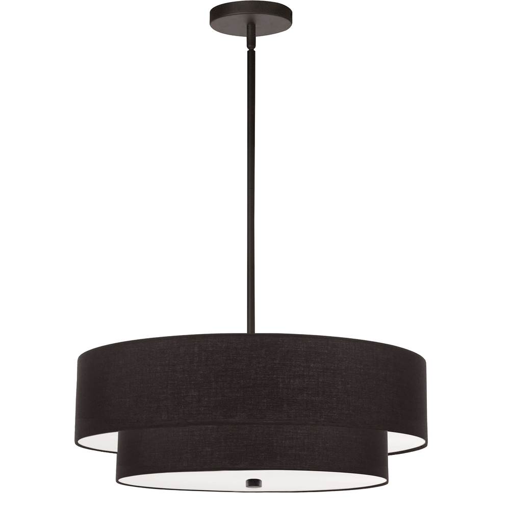 4 Light Incandescent 2 Tier Pendant, Matte Black with Black Shade