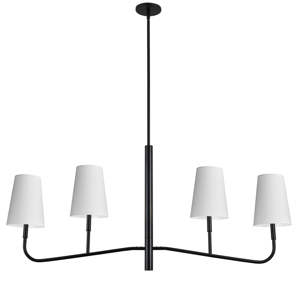 4 Light Incandescent Horizontal Chandelier Matte Black with White Shades