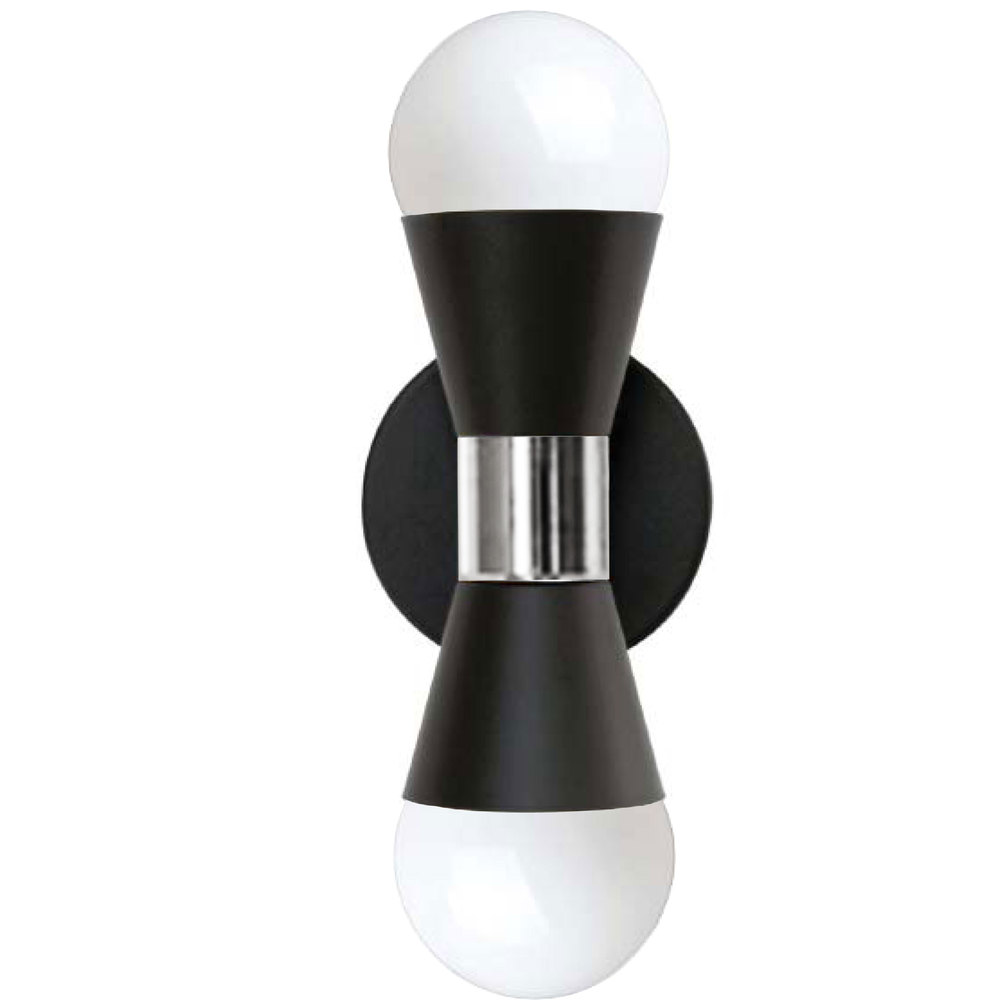 2 Light Incandescent Wall Sconce, Matte Black & Polished Chrome