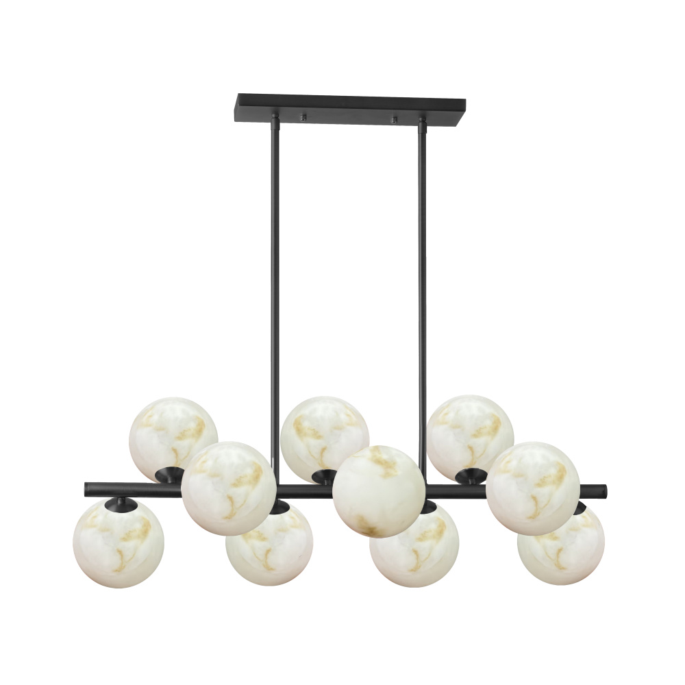 10 Light Matte Black Horizontal Pendant w/ Alabaster Glass