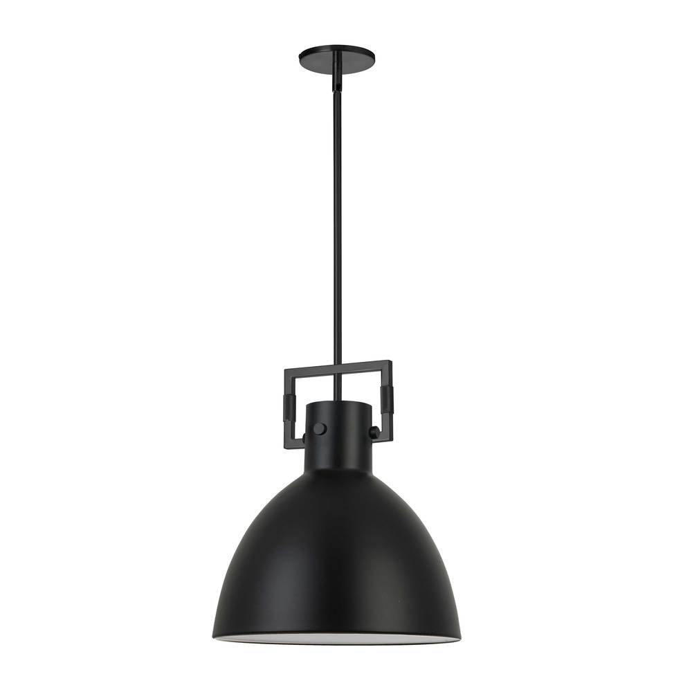 1 Light Incandescent Pendant, Matte Black w/ Matte Black Metal Shade