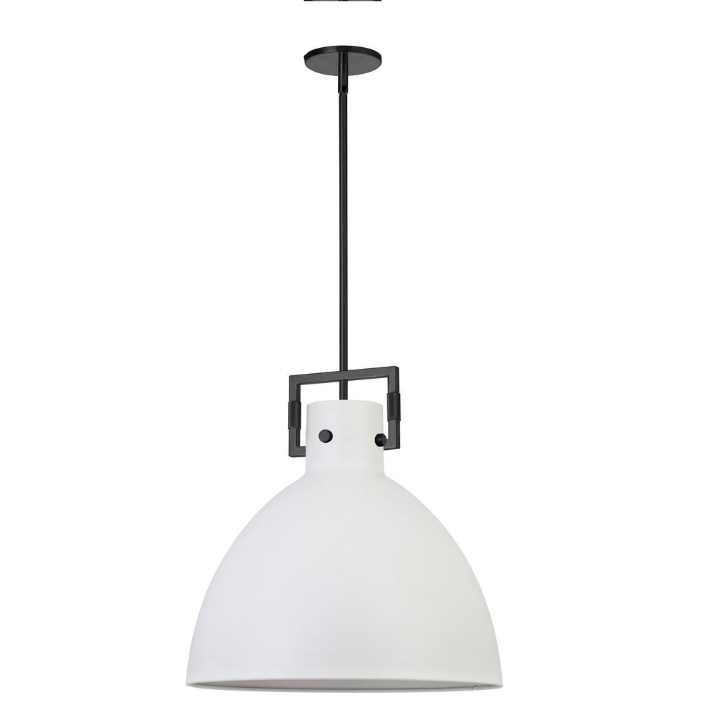 1 Light Incandescent Pendant Matte Black with Matte White Metal Shade