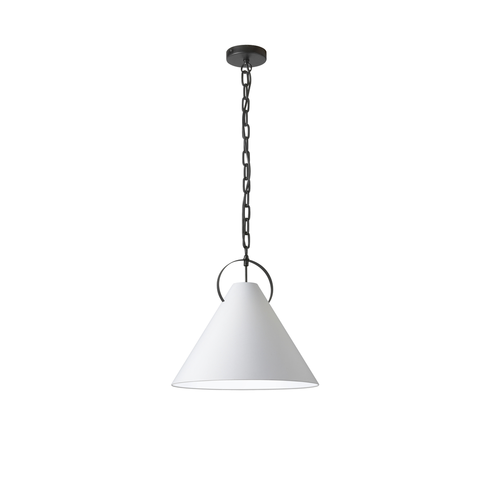 1 Light Incandescent Pendant, Matte Black with White Shade