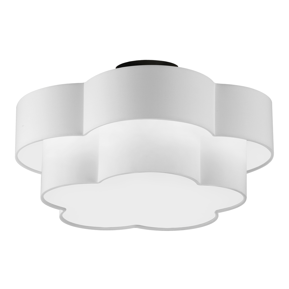 3 Light Incandescent Flush Mount, Matte Black with White Shade