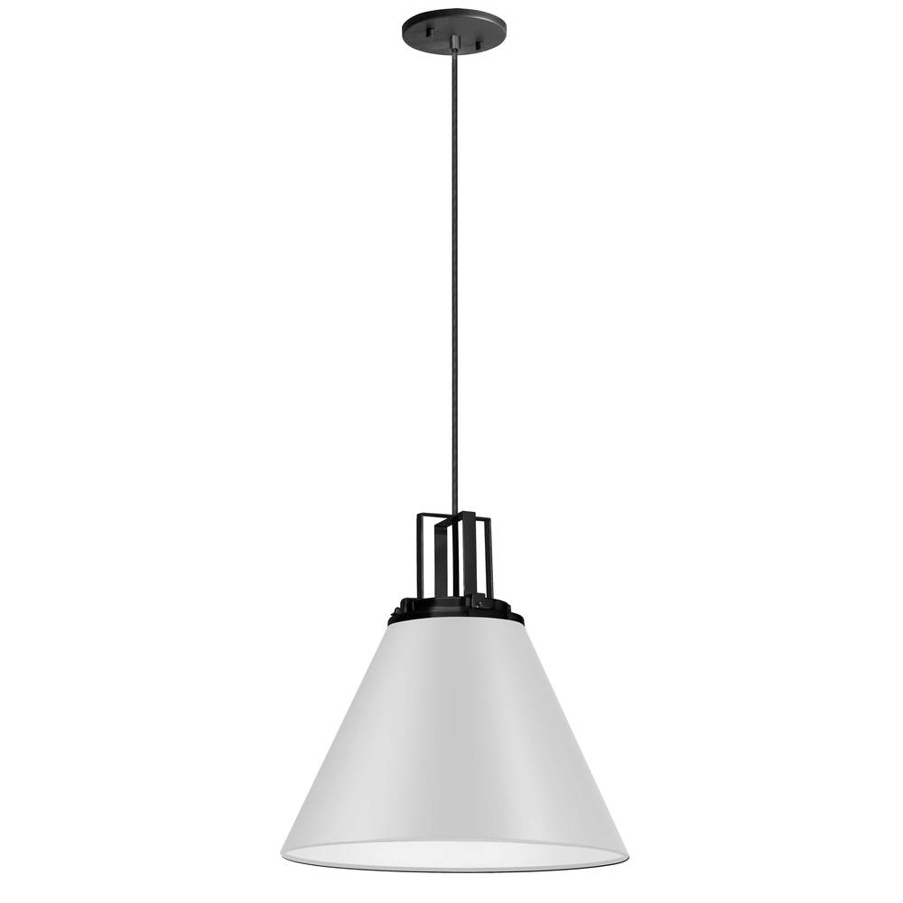 1 Light Incandescent Pendant, Matte White with Matte Black Accent