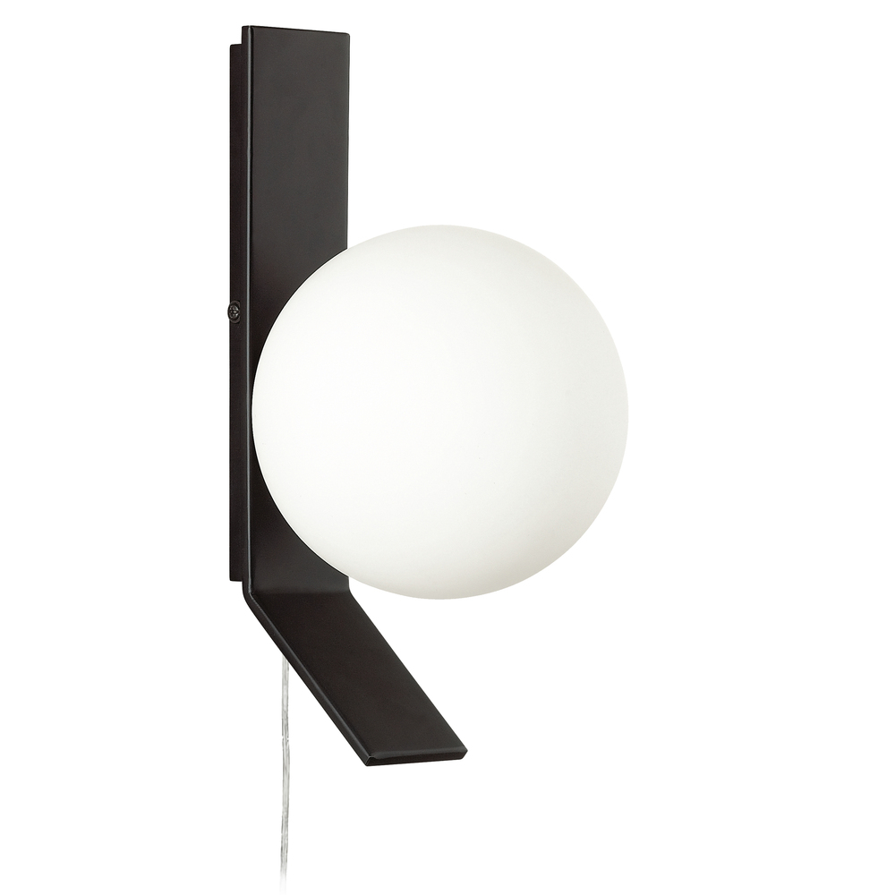 1 Light Halogen Wall Sconce, Matte Black w/ Opal White Glass