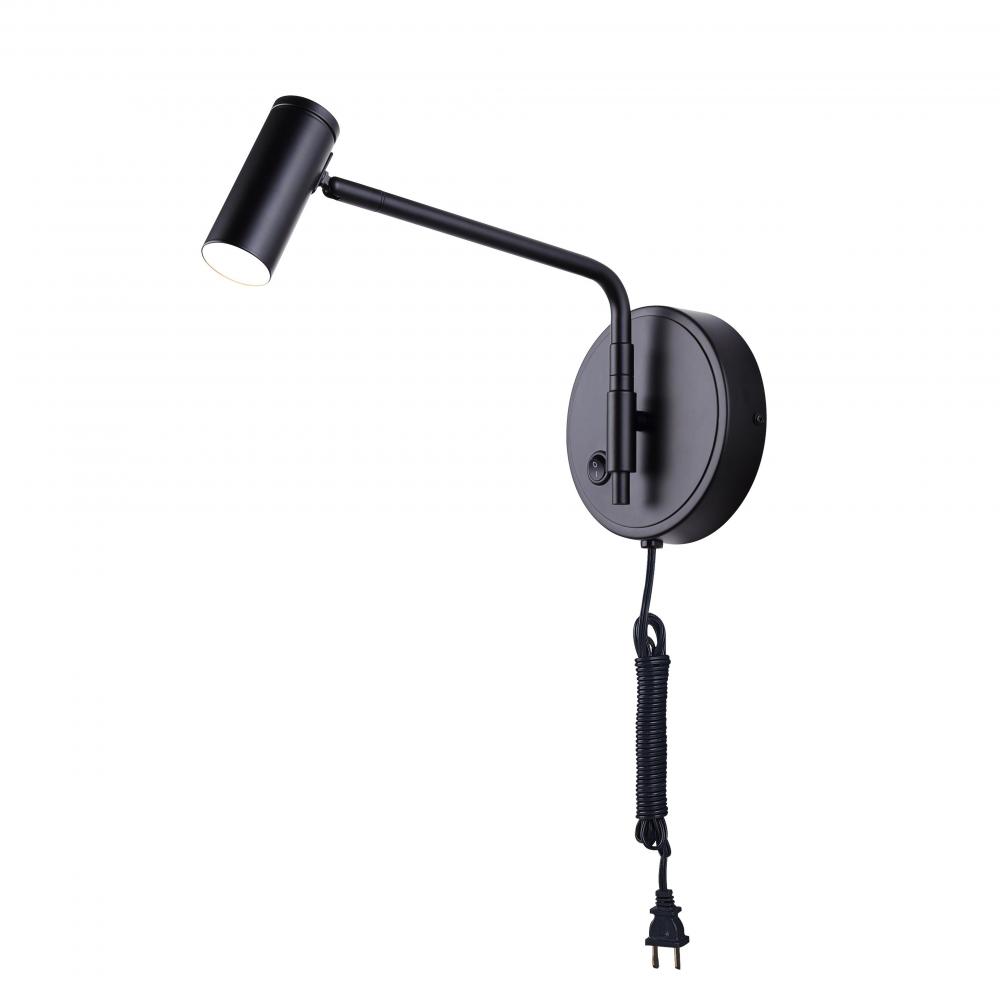 TEO 13.38 in. 1 Light Black Integrated LED Sconce with Black Metal Shade, Plug In