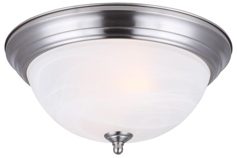 2 Bulb Flush Mount, Alabaster Glass, 40W Type A, 11 IN W x 5 1/8 IN H