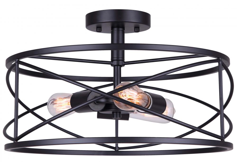 Malene 3 Light Semi Flush, Black Finish