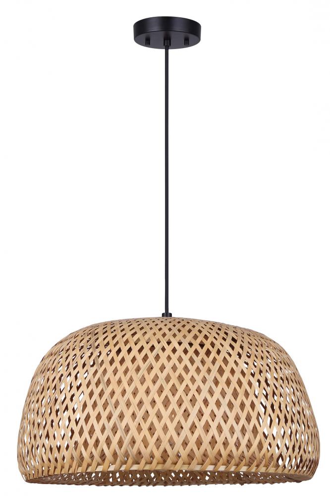 Sariel 60-Watt 1 Light Matte Black Contemporary Pendant with Natural Bamboo Shade