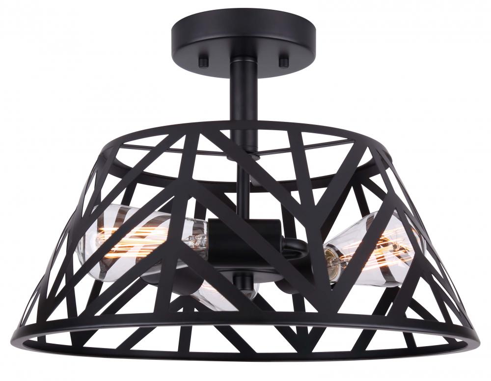 Maud 15.75 in. 3-Light 60-Watt Modern Matte Black Semi-Flush Mount with Black Metal Shade