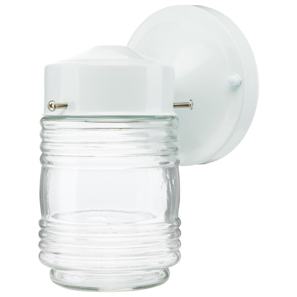 1 Light; 6 Inch; Porch; Wall; White Mason Jar with Clear Glass