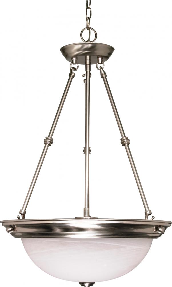 3 Light - 15" Pendant with Alabaster Glass - Brushed Nickel Finish