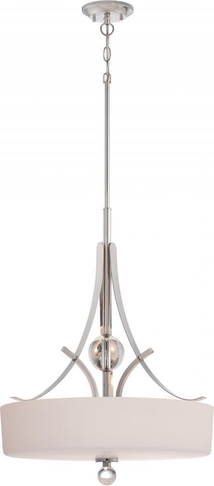 Connie - 3 Light Pendant with Satin White Glass - Polished Nickel Finish