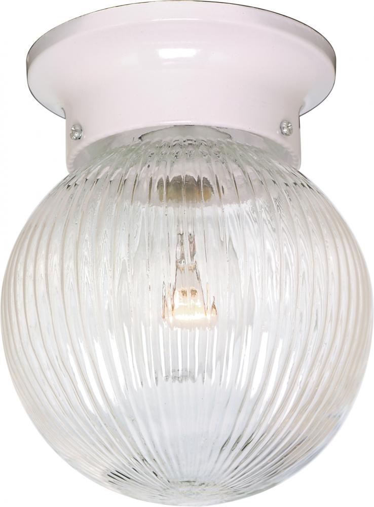 1 Light - 6" Flush with Clear Ribbed Glass - White Finish