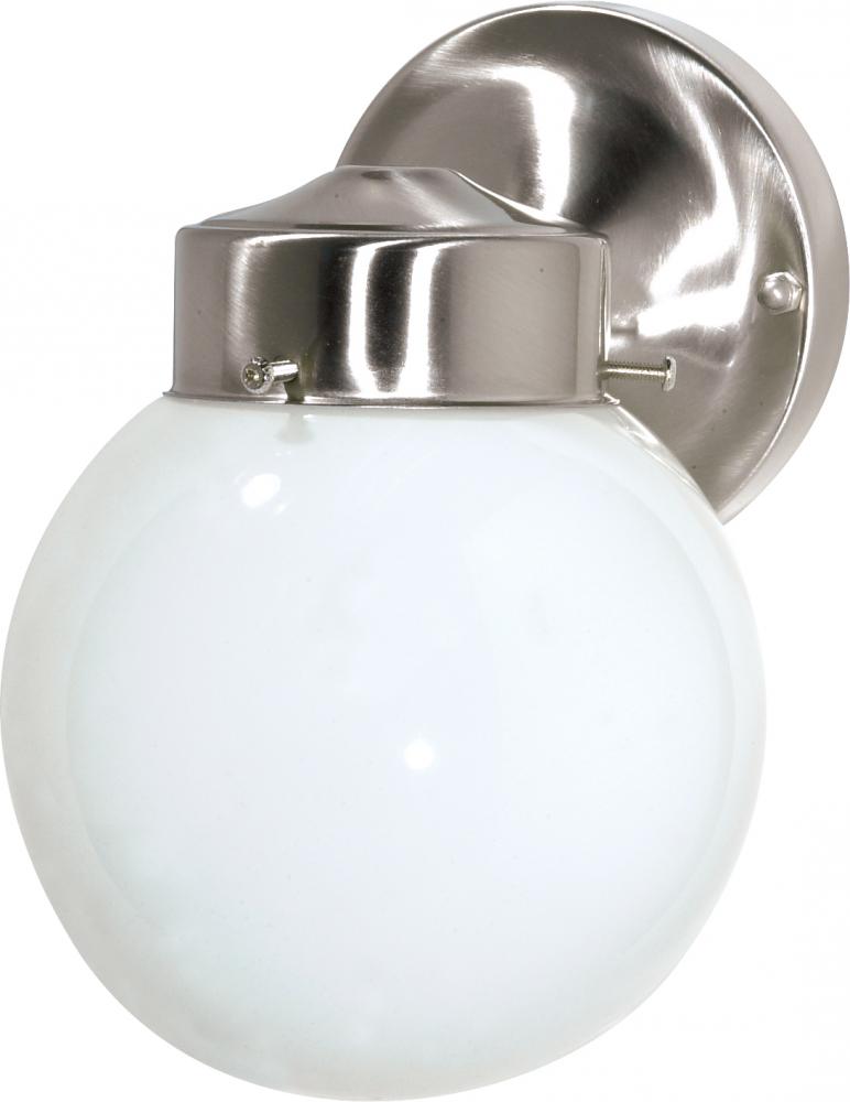 1 Light - 6" Outdoor Wall with White Glass - Brushed Nickel Finish