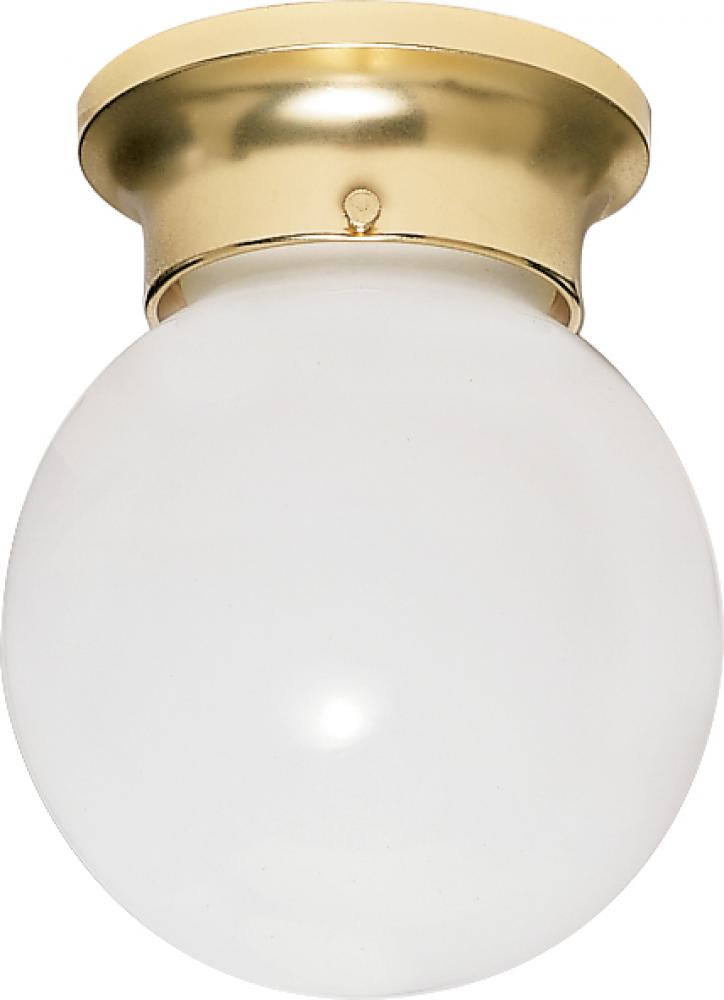 1 Light - 6" Flush with White Glass - Polished Brass Finish