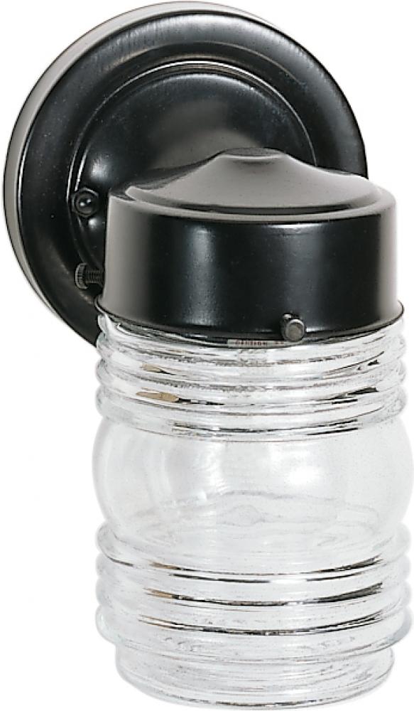 1 Light - 6" Mason Jar with Clear Glass - Black Finish