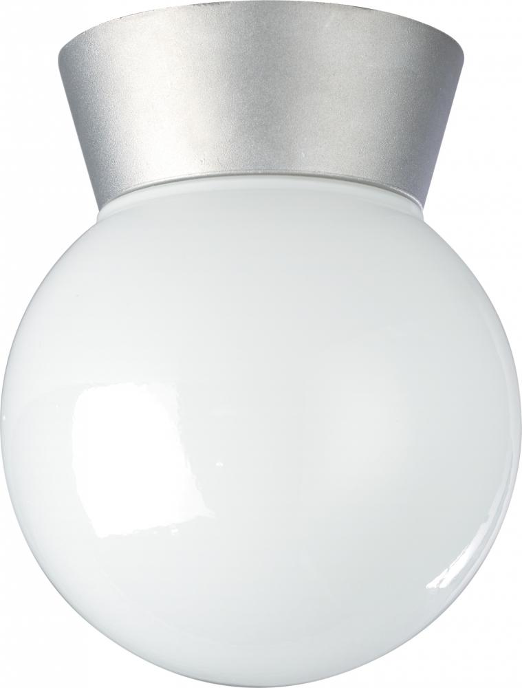 1 Light - 8" Utility Ceiling with White Glass - Satin Aluminum Finish