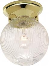Nuvo SF76/256 - 1 Light - 6" Flush with Clear Ribbed Glass - Polished Brass Finish