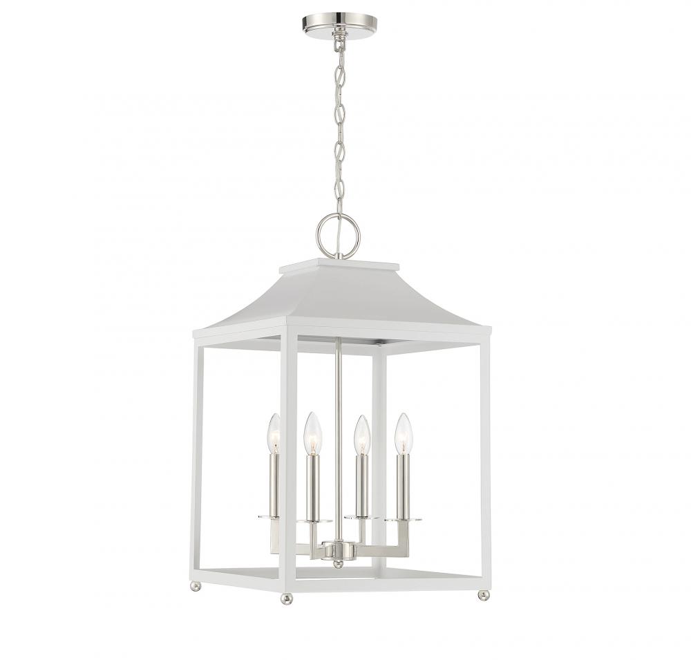 4-Light Pendant in White with Polished Nickel